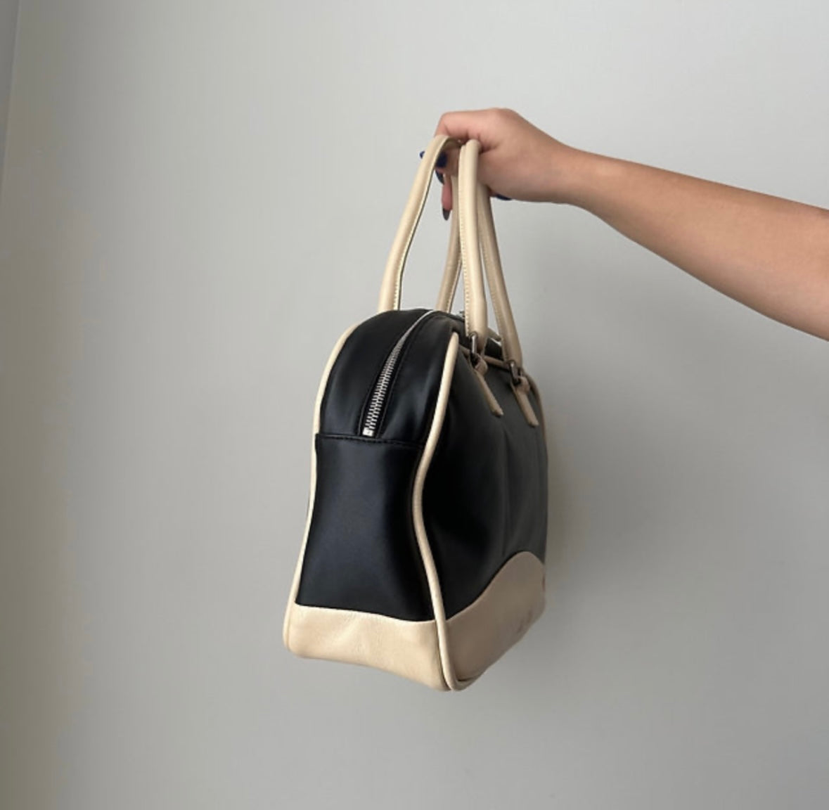 RARE Miu Miu Black & Cream Leather Top Handle Bag