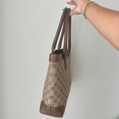 Gucci Brown Monogram Canvas Leather Tote Bag