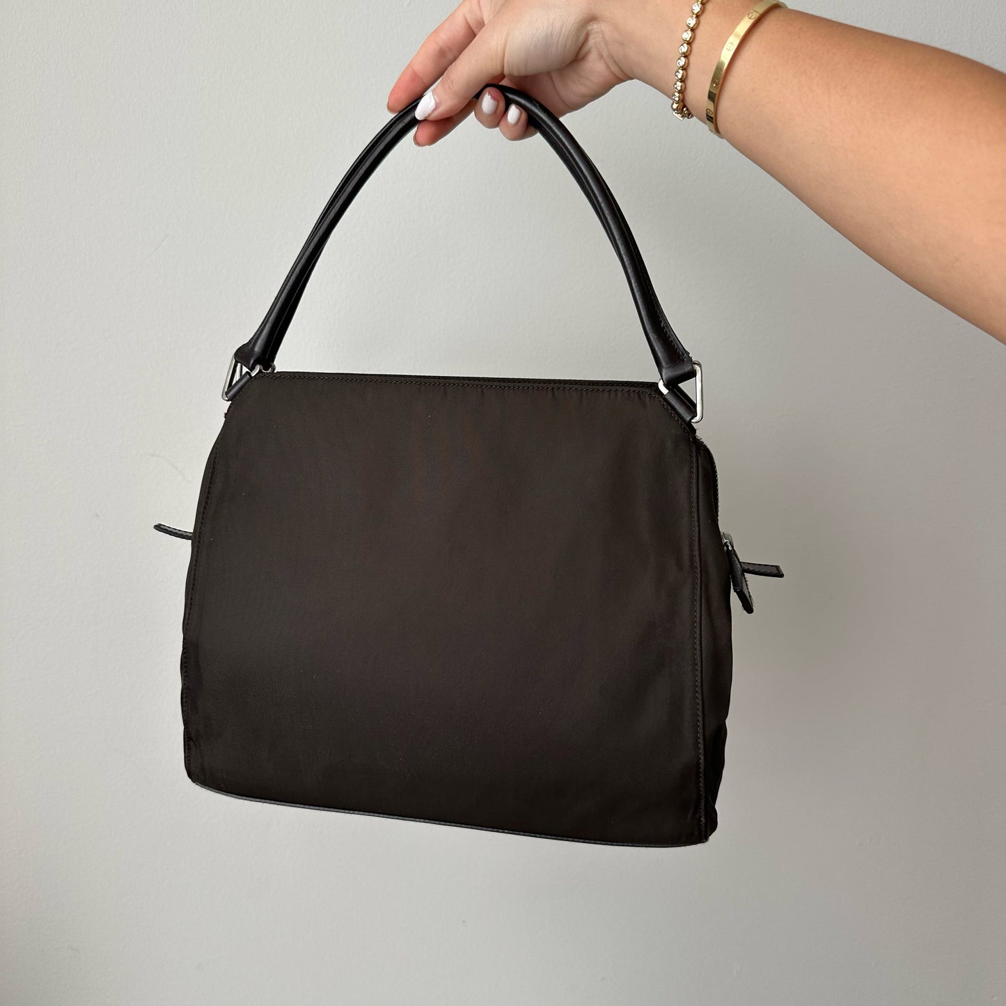 Prada Brown Nylon Leather Shoulder Bag