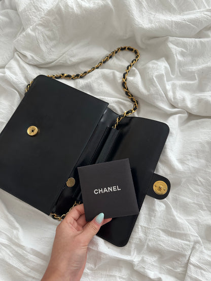 Chanel 24k Plated Gold Black Lambskin Classic Flap w/ Papers