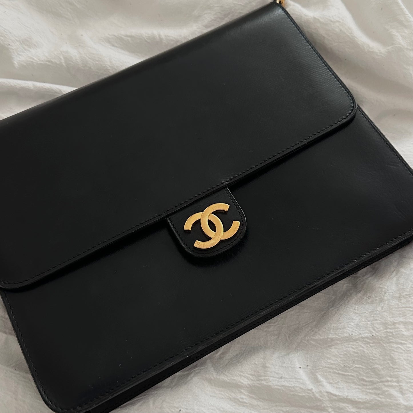 Chanel 24k Plated Gold Black Lambskin Classic Flap w/ Papers