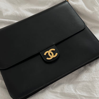 Chanel 24k Plated Gold Black Lambskin Classic Flap w/ Papers