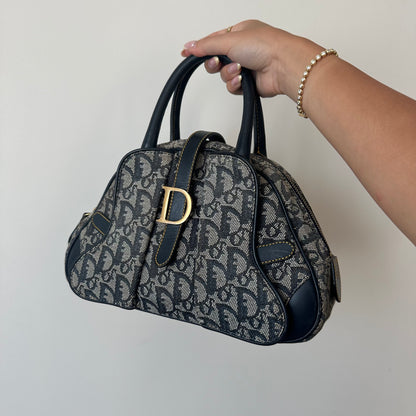 Christian Dior Navy Monogram Small Double Saddle Bowler Bag