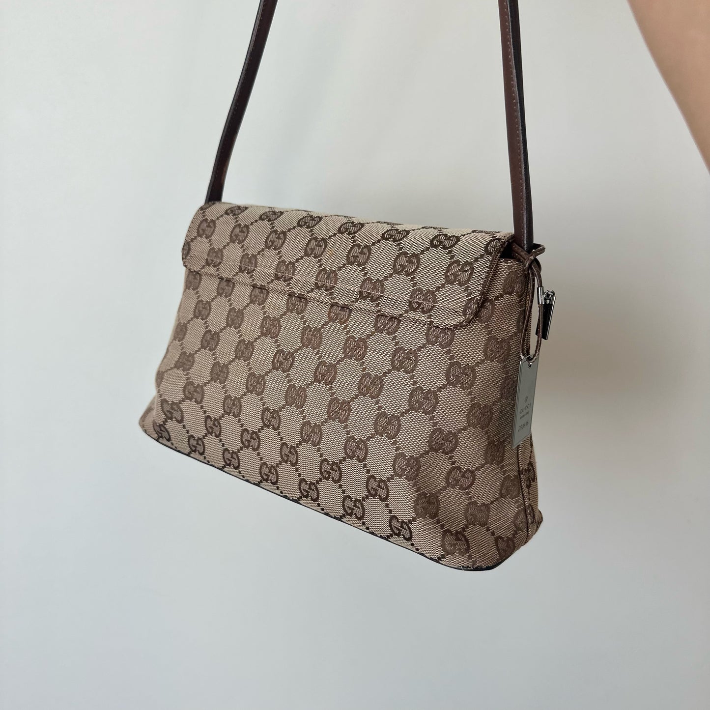 Gucci Brown Monogram Looping Shoulder Bag w/ Interior Pouch & Charms