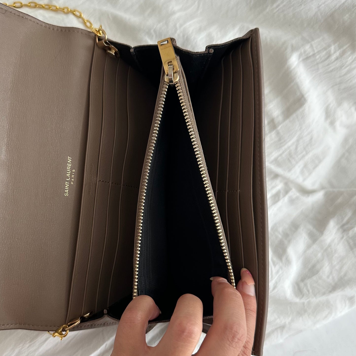 YSL Beige Leather Kate Wallet on Chain