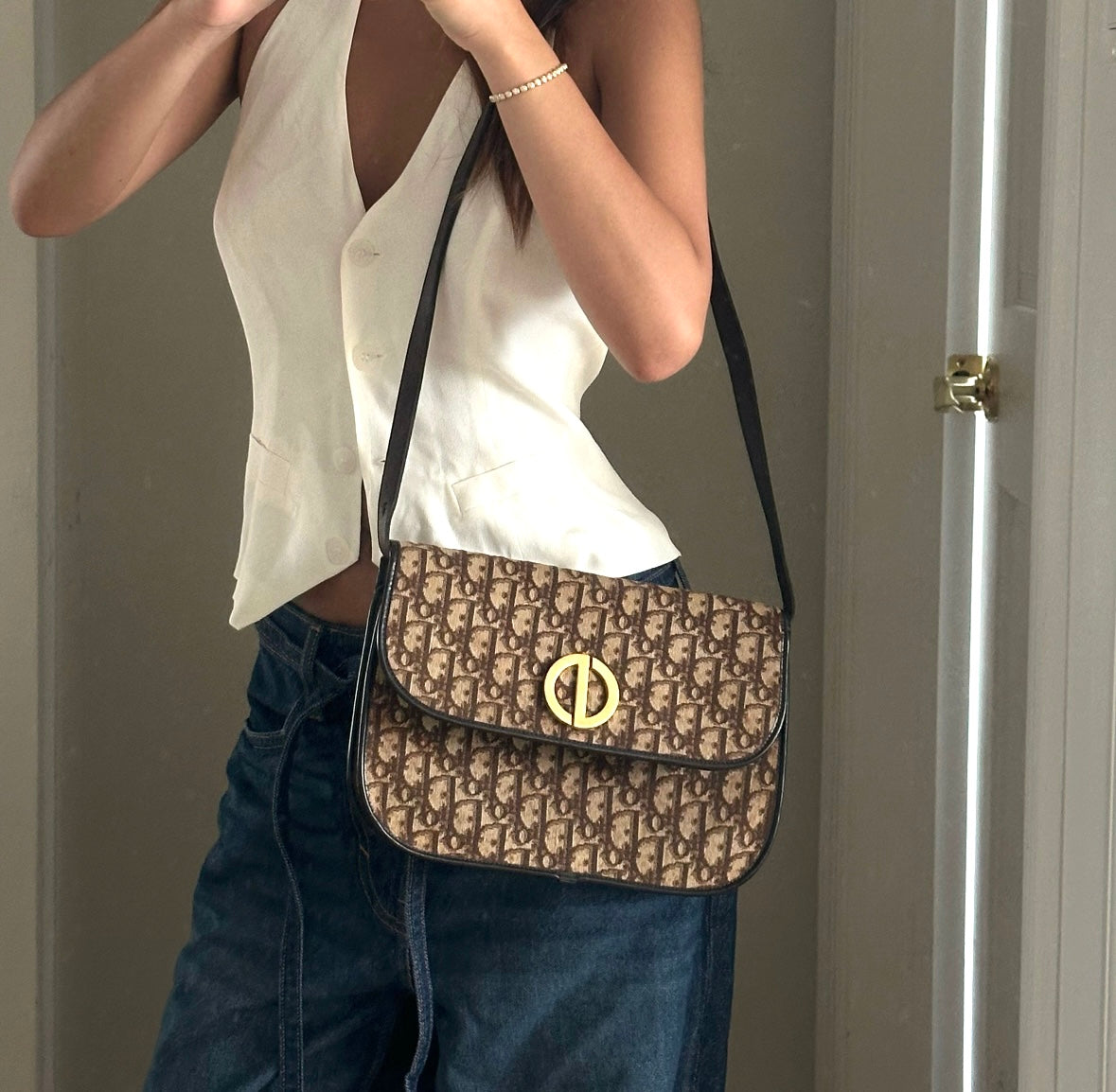 Christian Dior Brown Trotter Monogram Flap Bag