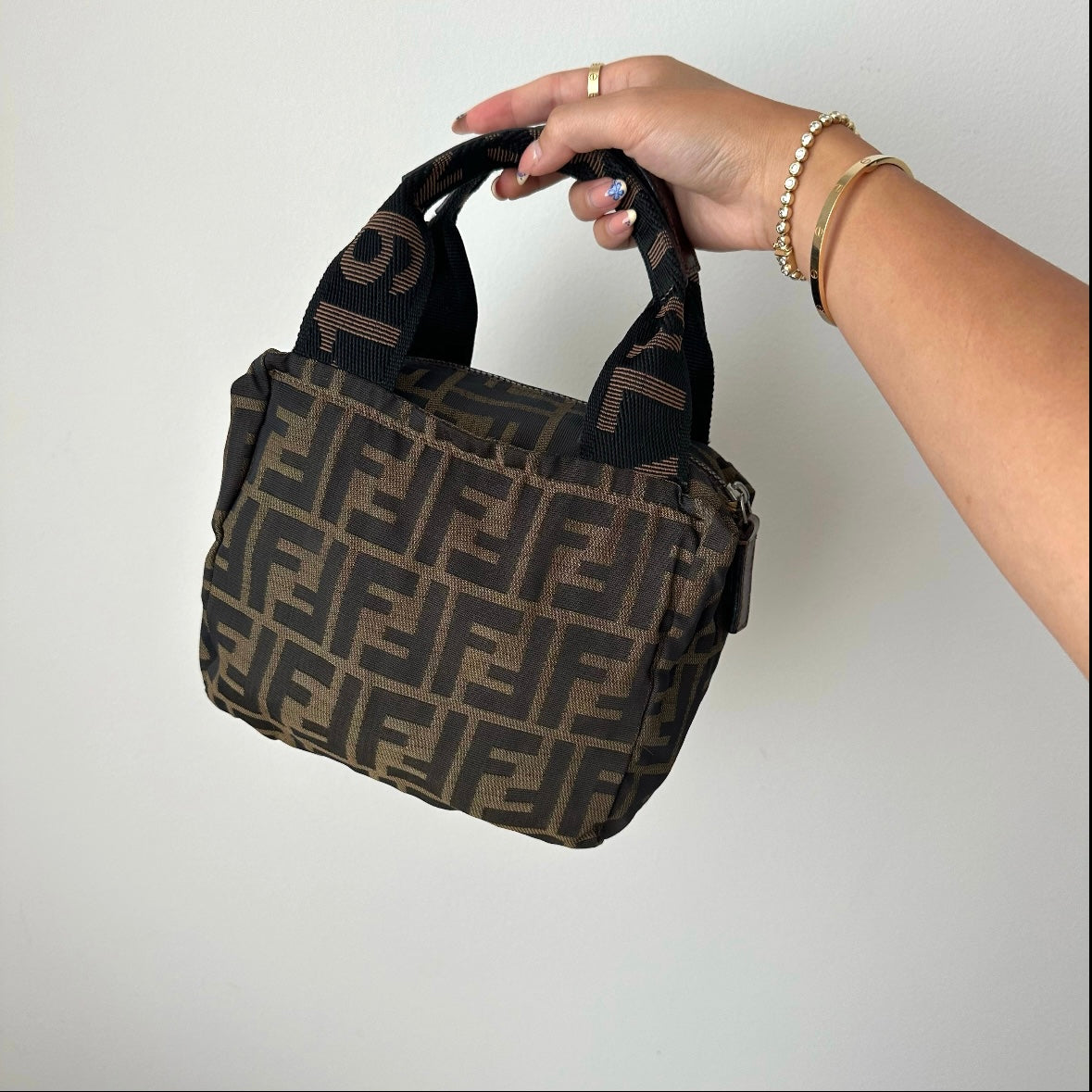 Fendi Zucca Brown Monogram Small Top Handle Bag