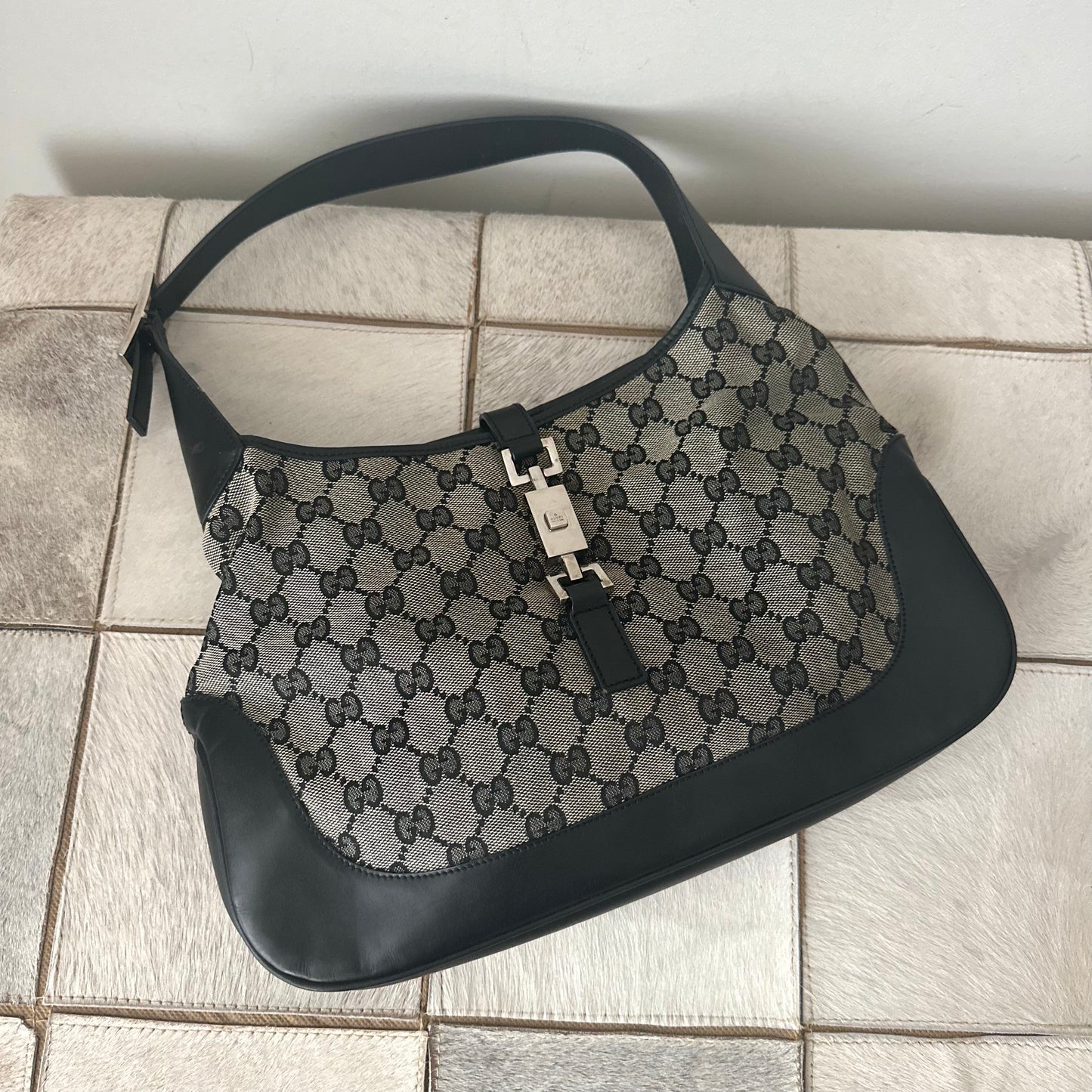 Gucci Black Monogram Jackie O Shoulder Bag