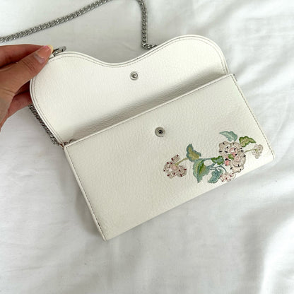 SUPER RARE Christian Dior White Leather Flower Saddle Wallet On Chain w/ Papers