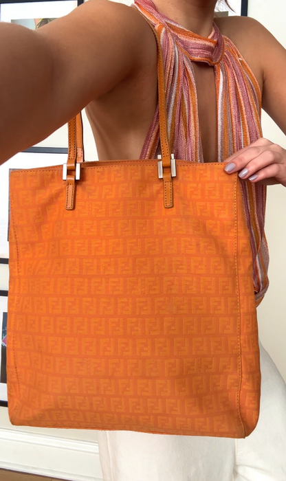 Fendi Medium Orange Zucchino Monogram Shoulder Tote