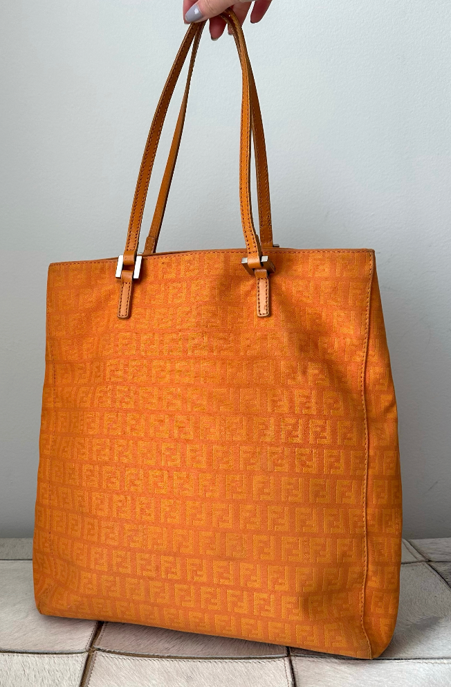 Fendi Medium Orange Zucchino Monogram Shoulder Tote