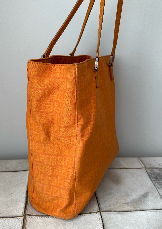 Fendi Medium Orange Zucchino Monogram Shoulder Tote