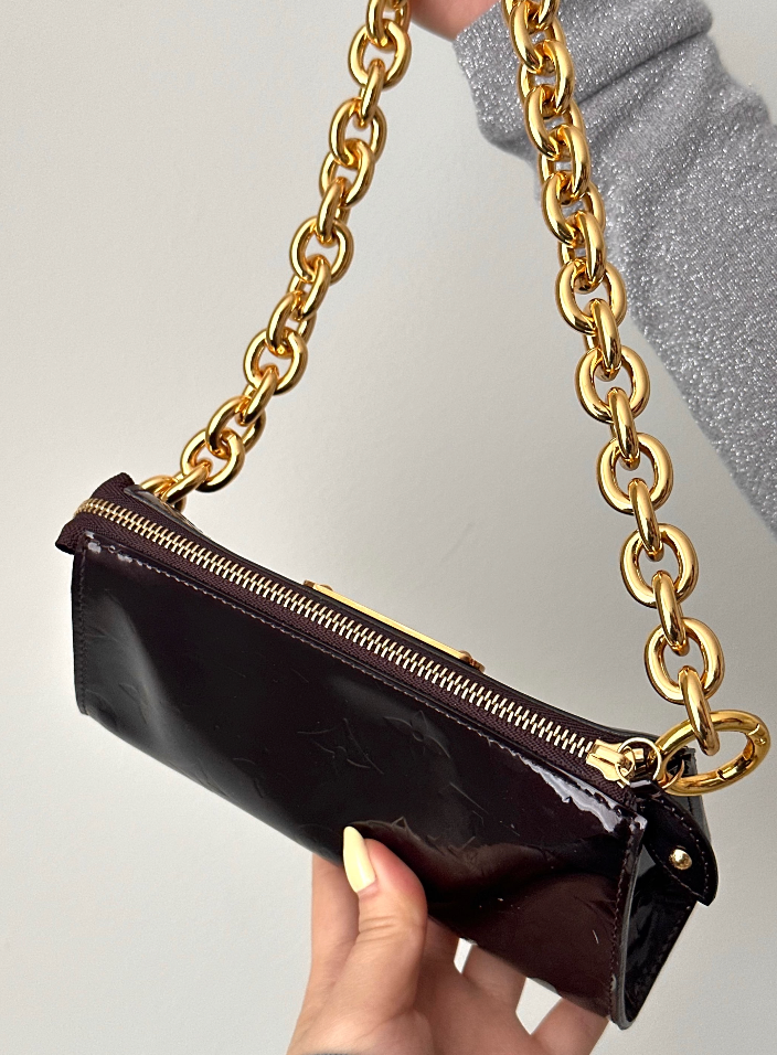 Louis Vuitton Dark Purple Vernis Gold Chain Shoulder Bag