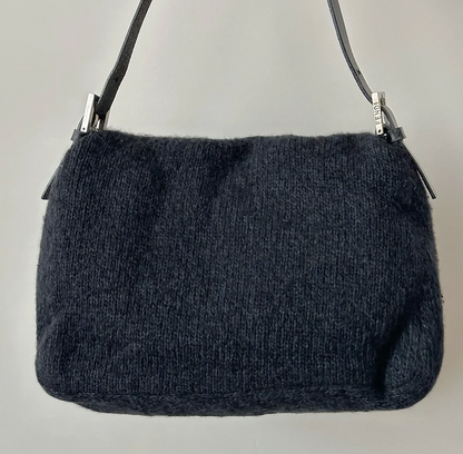 Fendi Mamma Wool Grey and Black Shoulder Bag